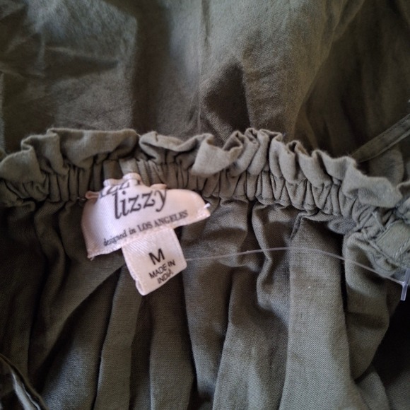 Dizzy Lizzy Olive Green Cotton Smocked Midi Dress Womens Medium Ruffle Hem Boho - Picture 5 of 7